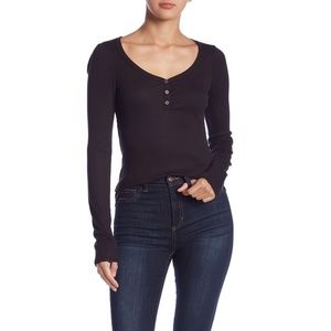 Ribbed long sleeve henley top